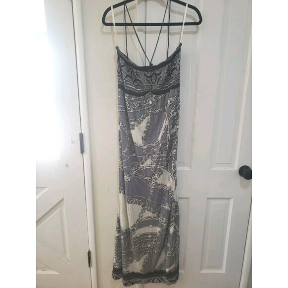 Hale Bob Dress Maxi Halter Smocking Resort Beach Gray L Stretch - Picture 1 of 8